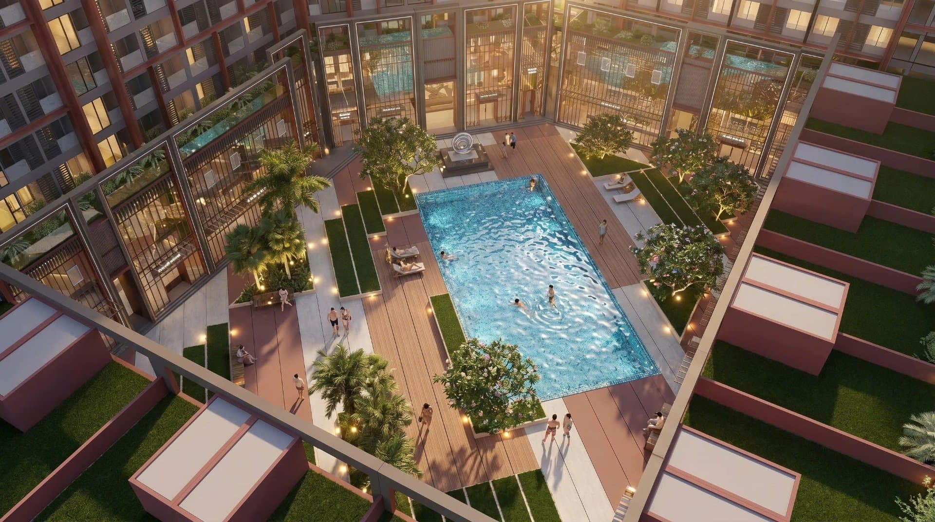 Hệ tiện ích chuẩn resort với hồ bơi ngoài trời 450 m2 hoàn thiện không gian sống "wellness-living" cho cư dân Symphony 5. Ảnh: Sun Property