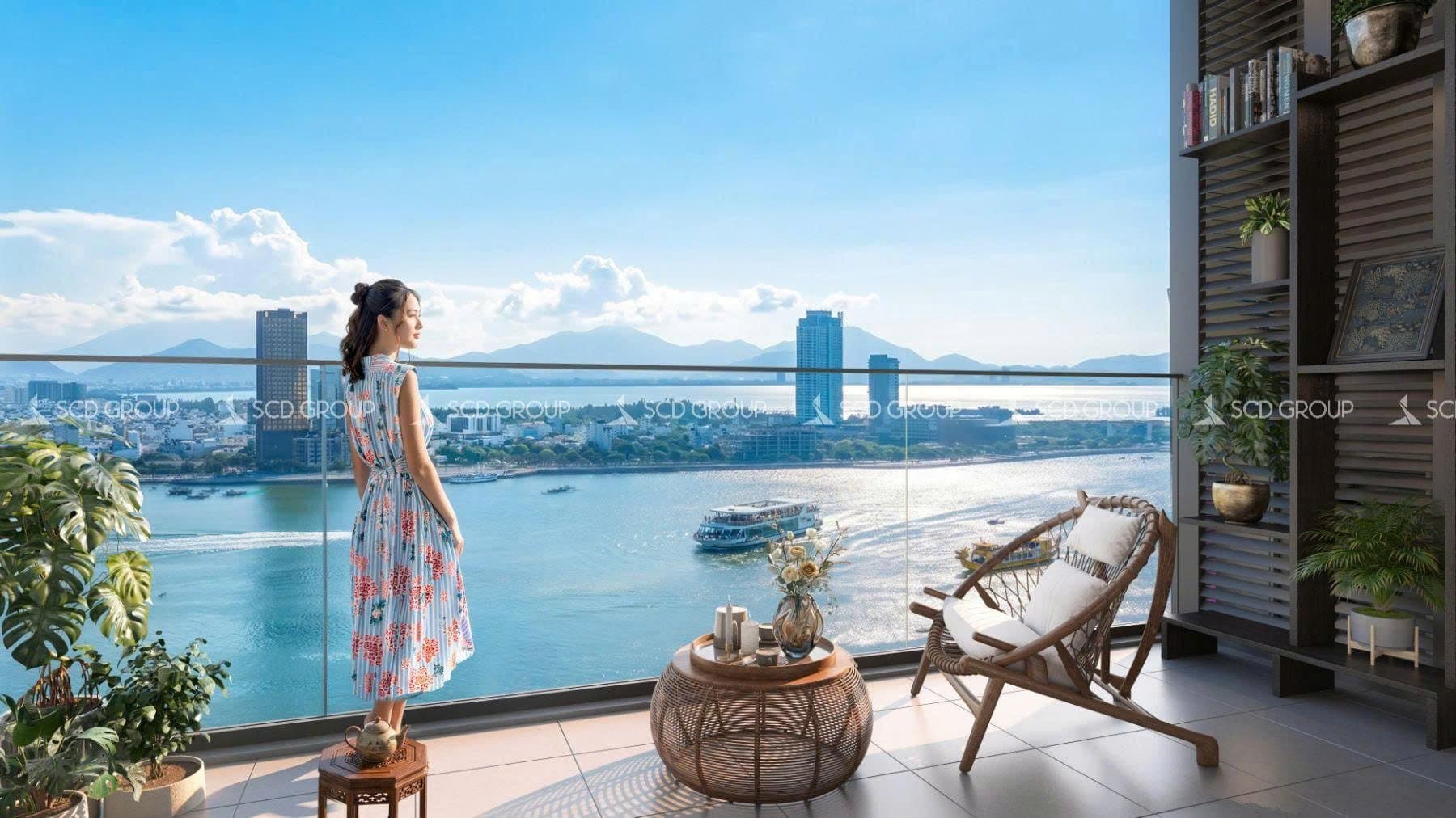 Đặc quyền thị giác hiếm có từ ban công tháp Symphony 5, thu trọn 5 mỹ cảnh danh tiếng của Đà Nẵng. Ảnh: Sun Property.