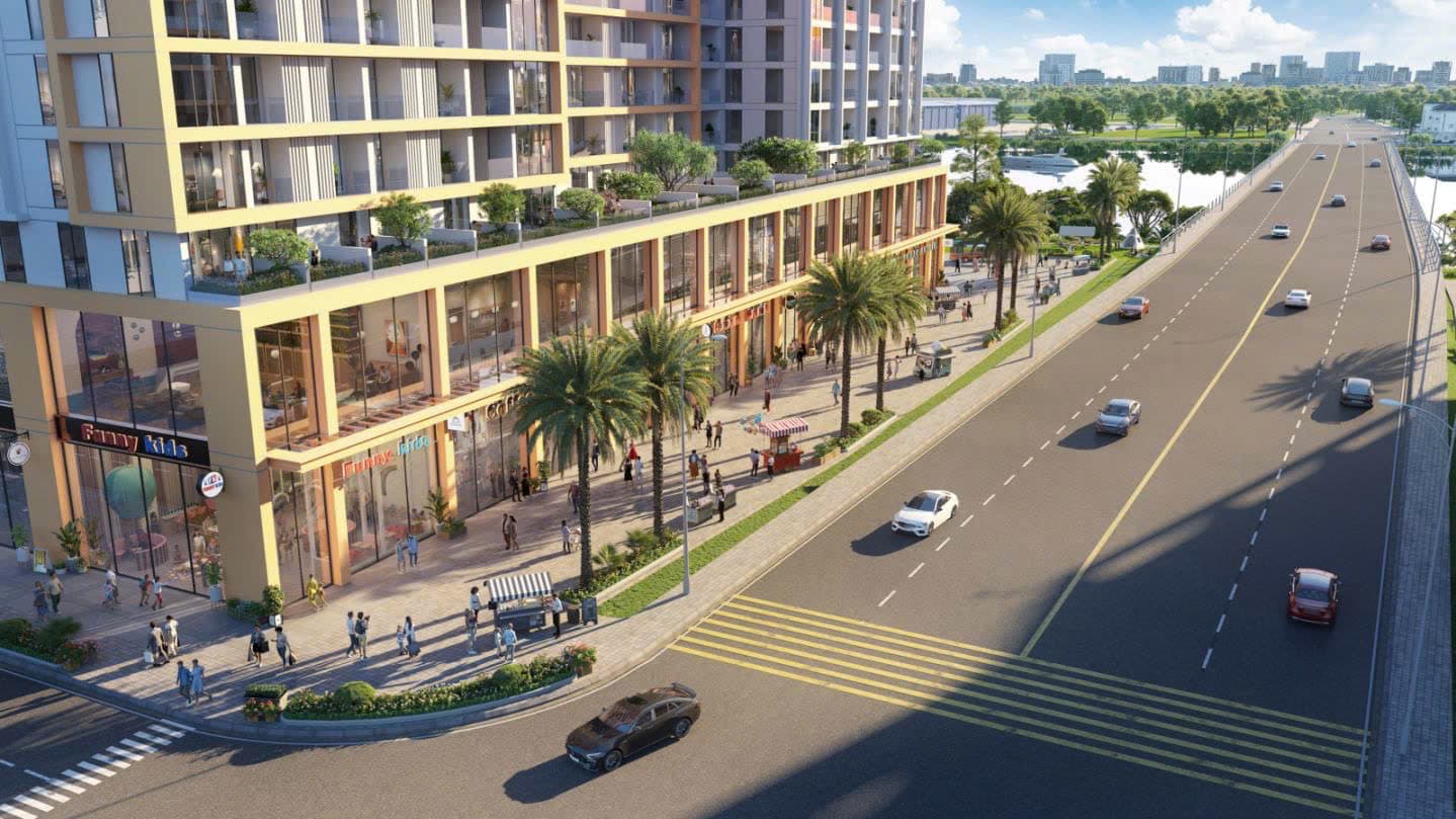 Khối đế shophouse dự án Sun Spana Tower. Ảnh: Sun Property.